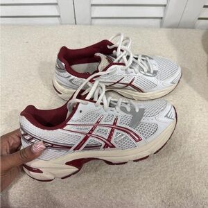 ASICS White and Burgundy Athletic Sneakers
